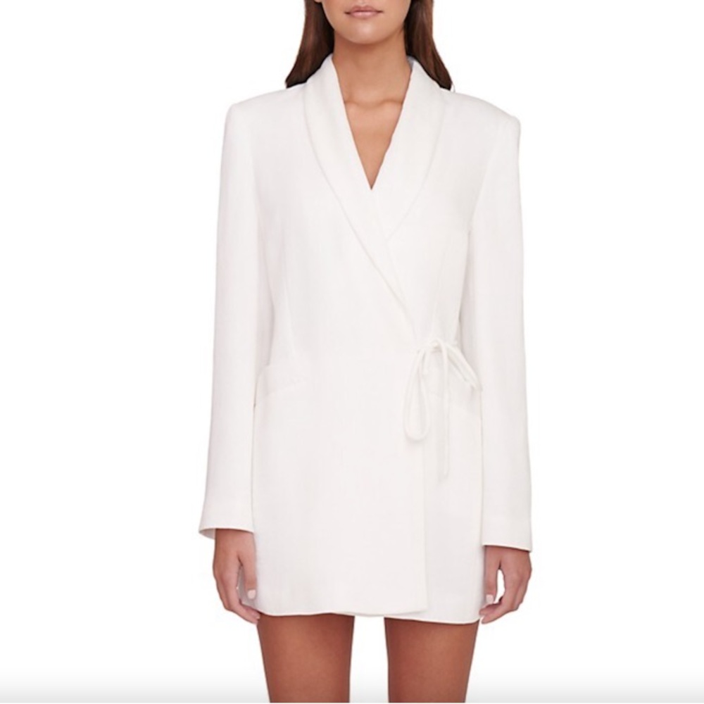 STAUD Everly Blazer Wrap Minidress in White Sz XS